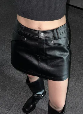 A-line leather mini skirt