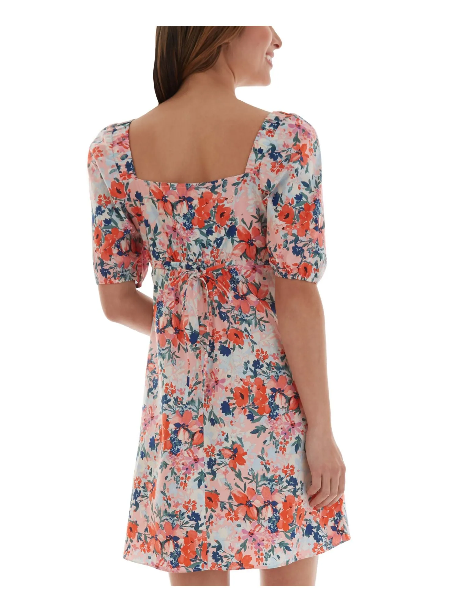 BCX Womens Pink Floral Pouf Sleeve Sweetheart Neckline Mini Fit   Flare Dress