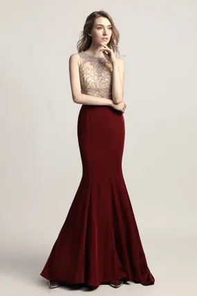 Burgundy Elegant Mermaid Long Evening Dress Beading Prom Dress