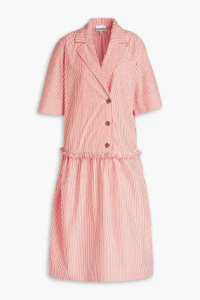 Cotton poplin midi shirtdress with shirred stripes GANNI, orange