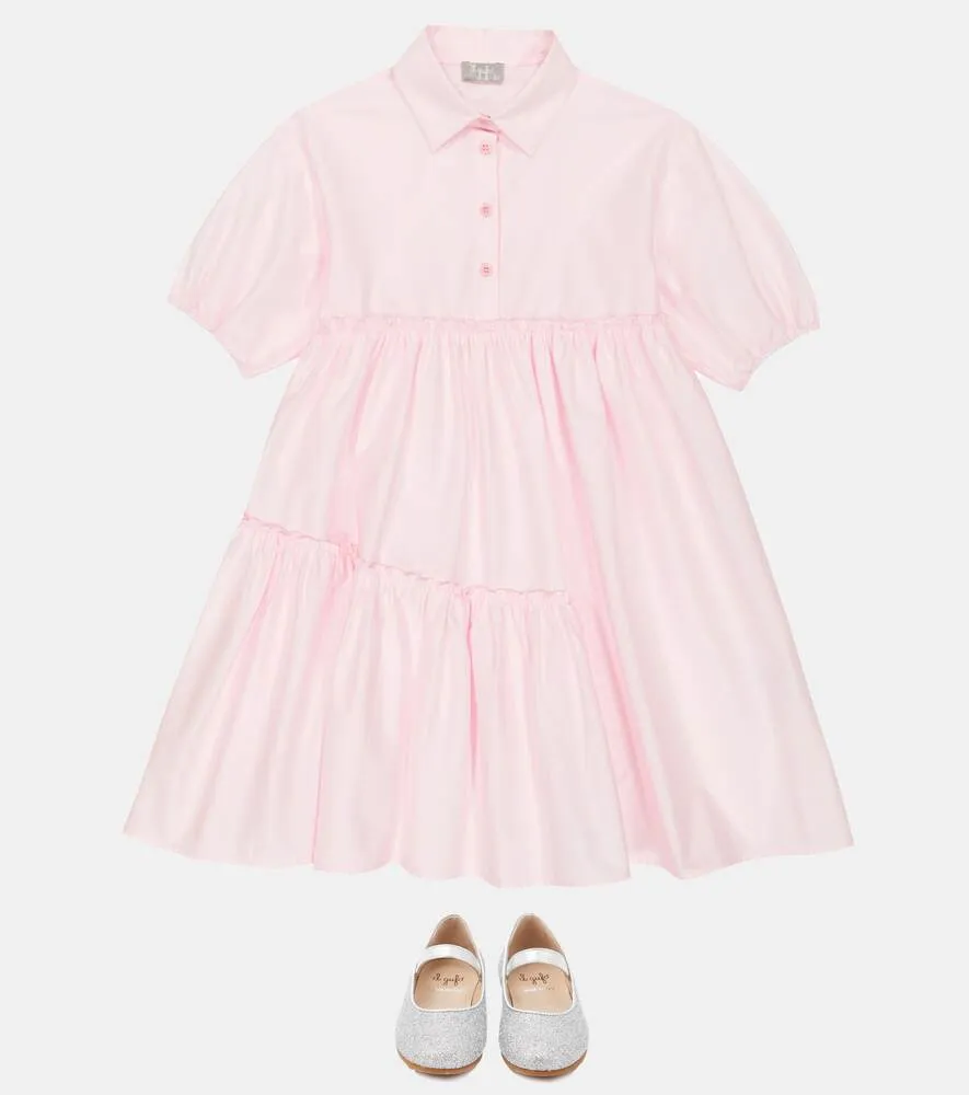 Il Gufo tiered cotton-satin shirtdress, pink