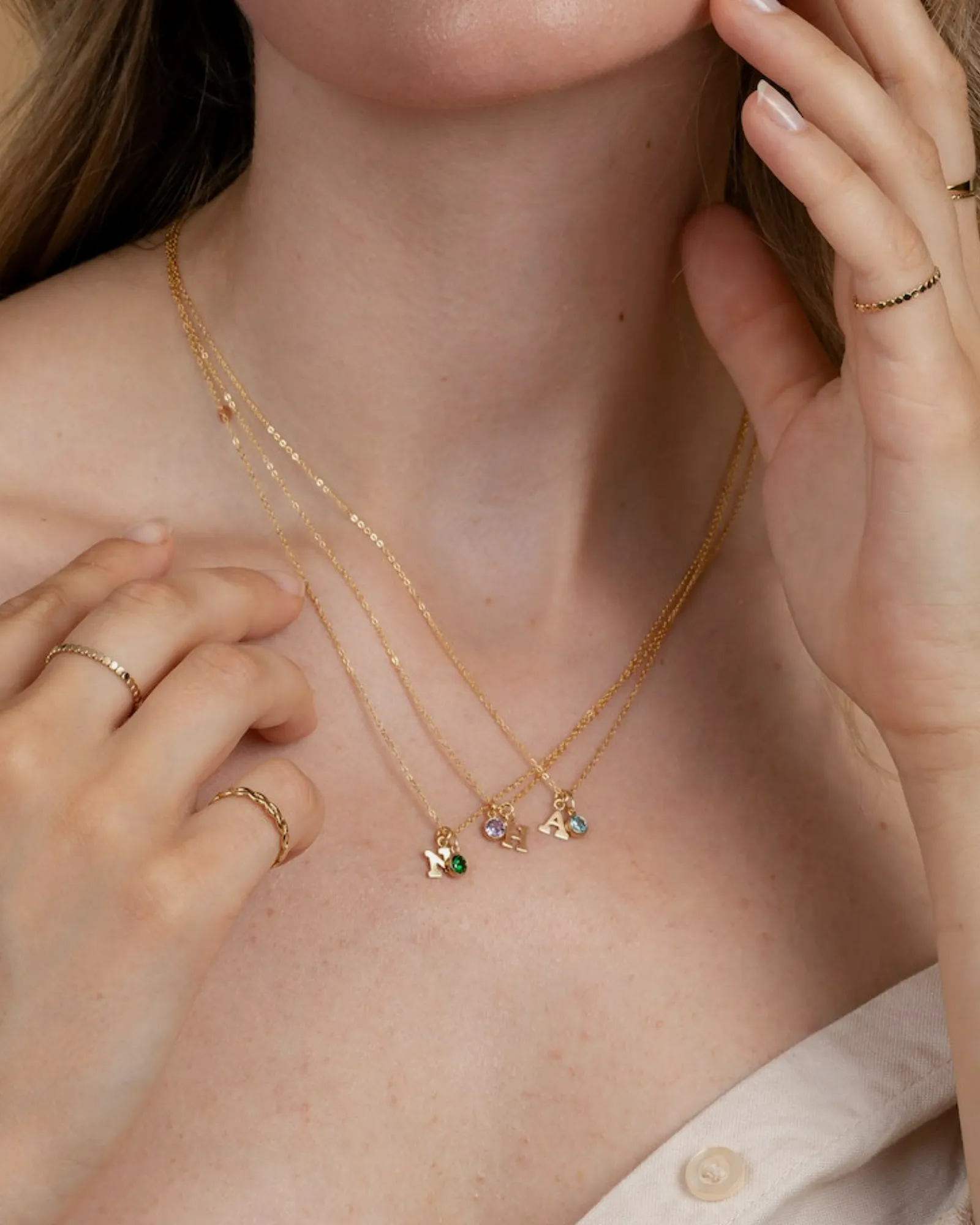 Initial F with Birthstone Necklace