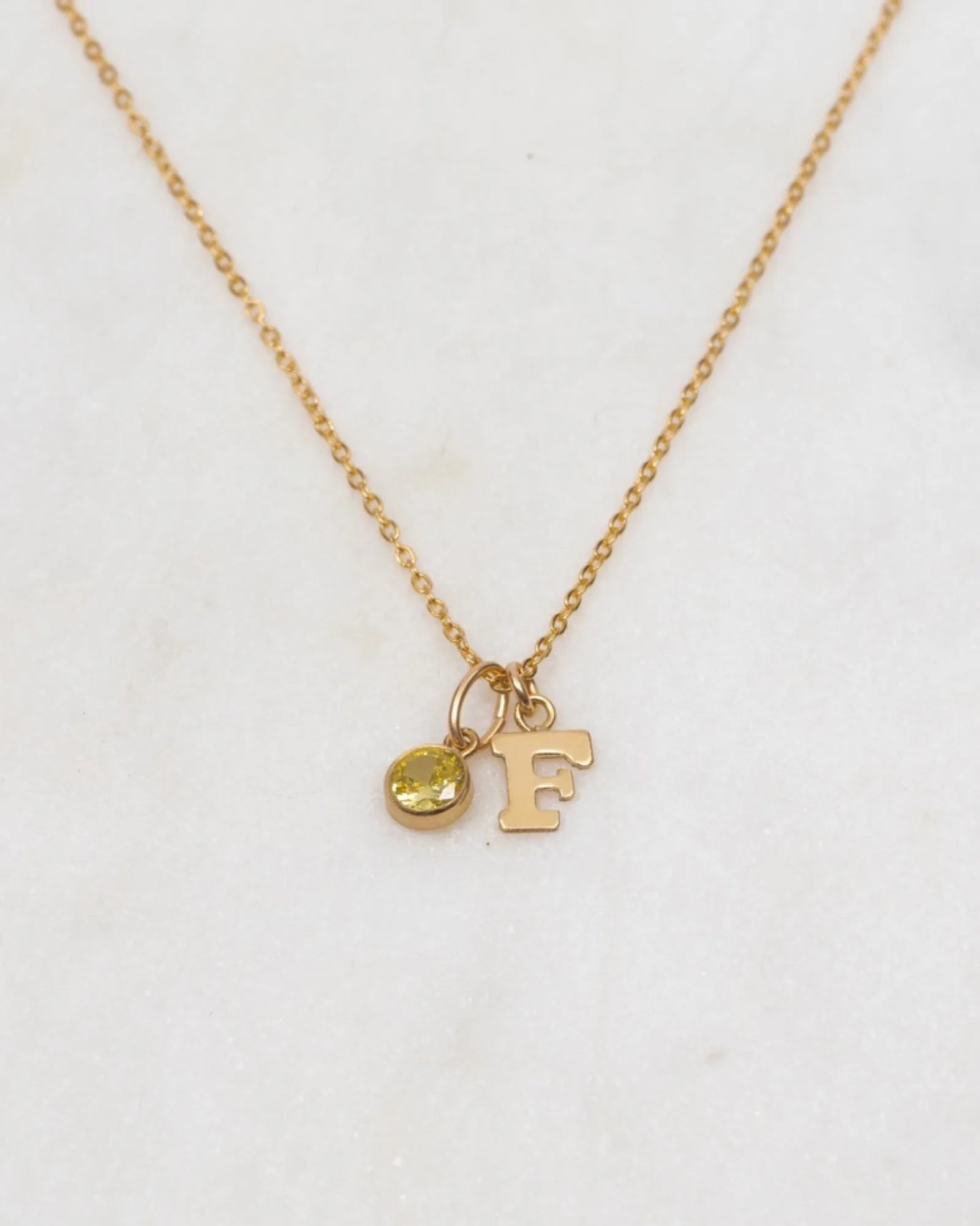 Initial F with Birthstone Necklace