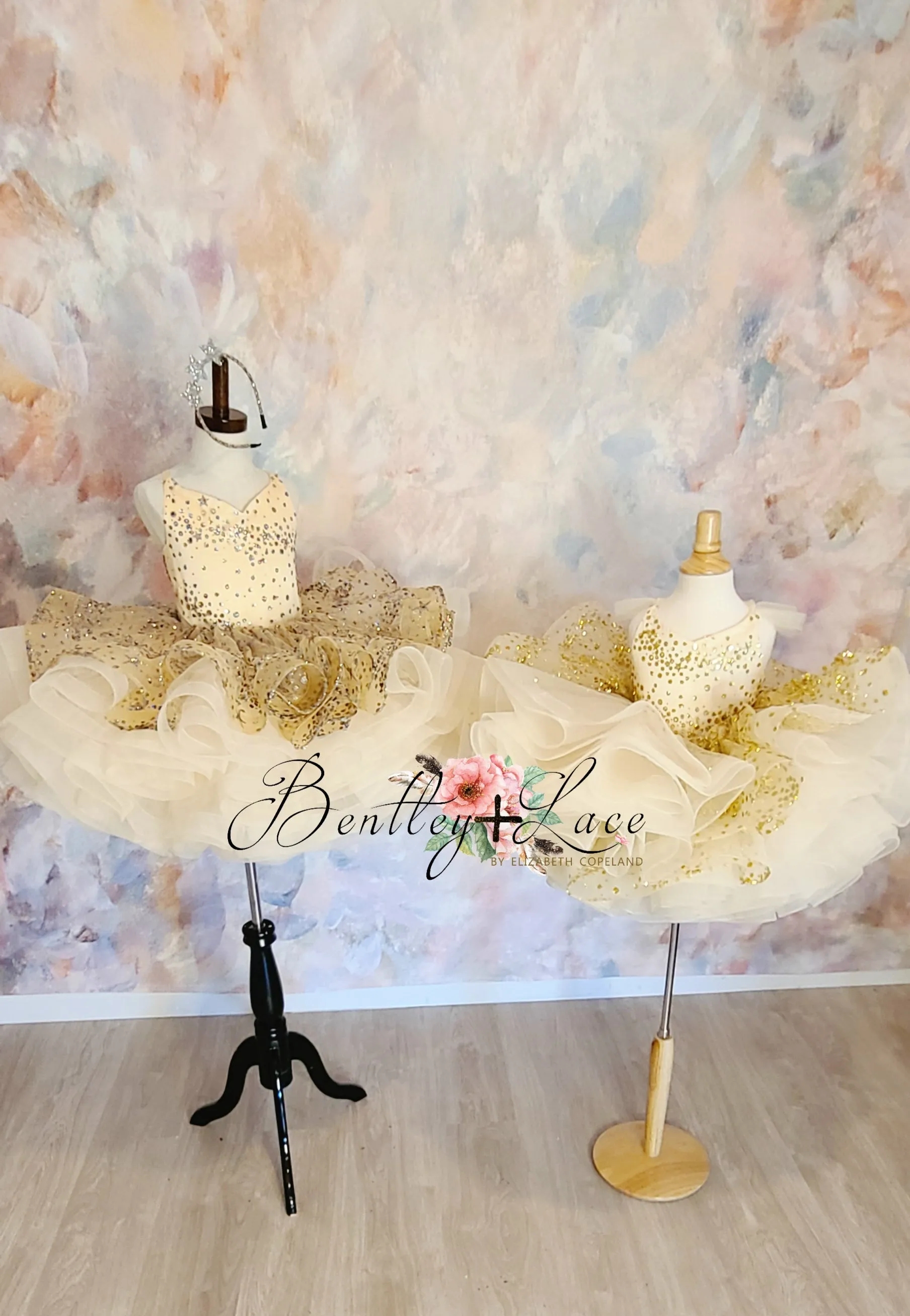 New "Starry eyes" Gold Cascade Petal Length Dress (4 Year - Petite 5 Year)