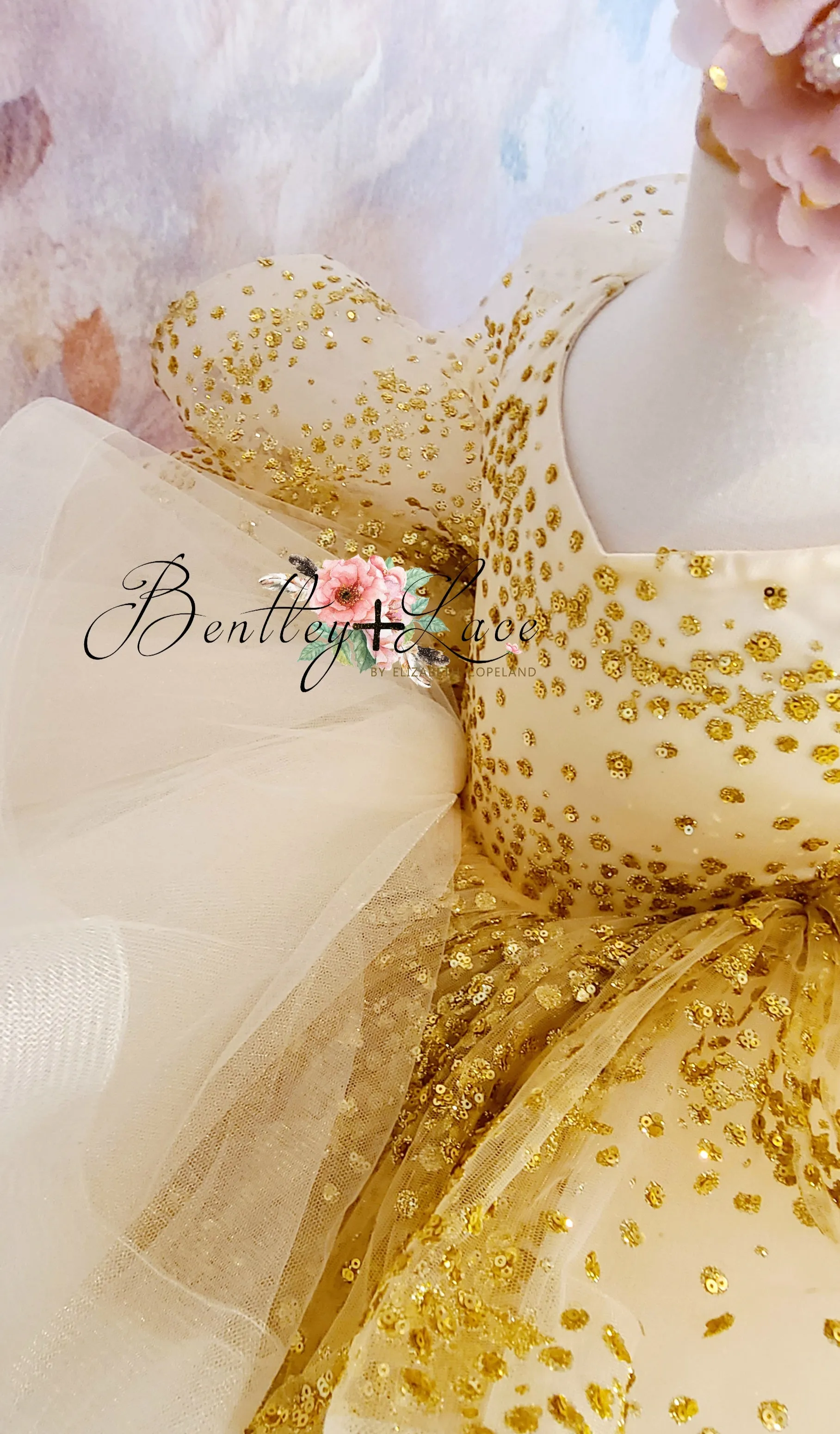 New "Starry eyes" Gold Cascade Petal Length Dress (4 Year - Petite 5 Year)