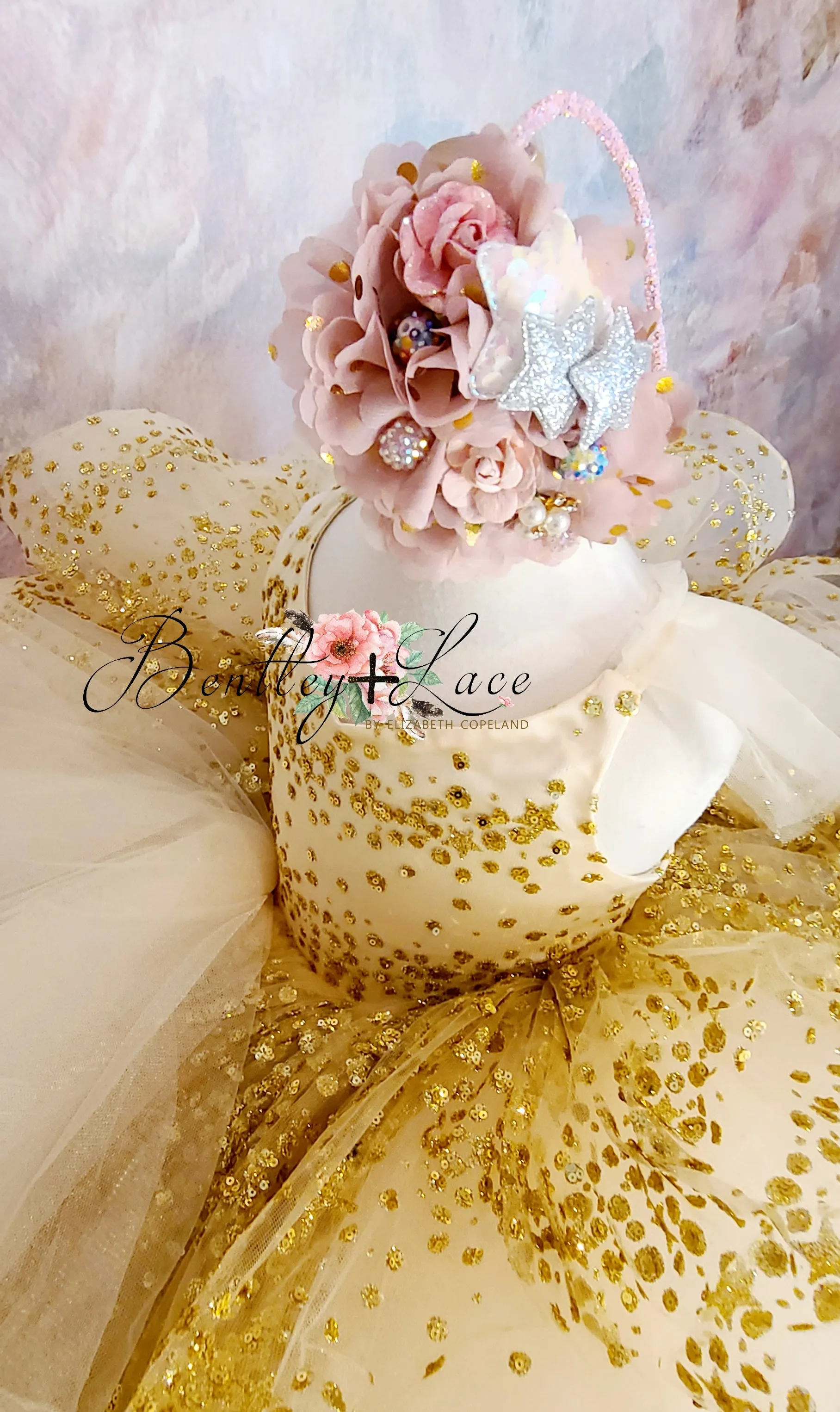 New "Starry eyes" Gold Cascade Petal Length Dress (4 Year - Petite 5 Year)