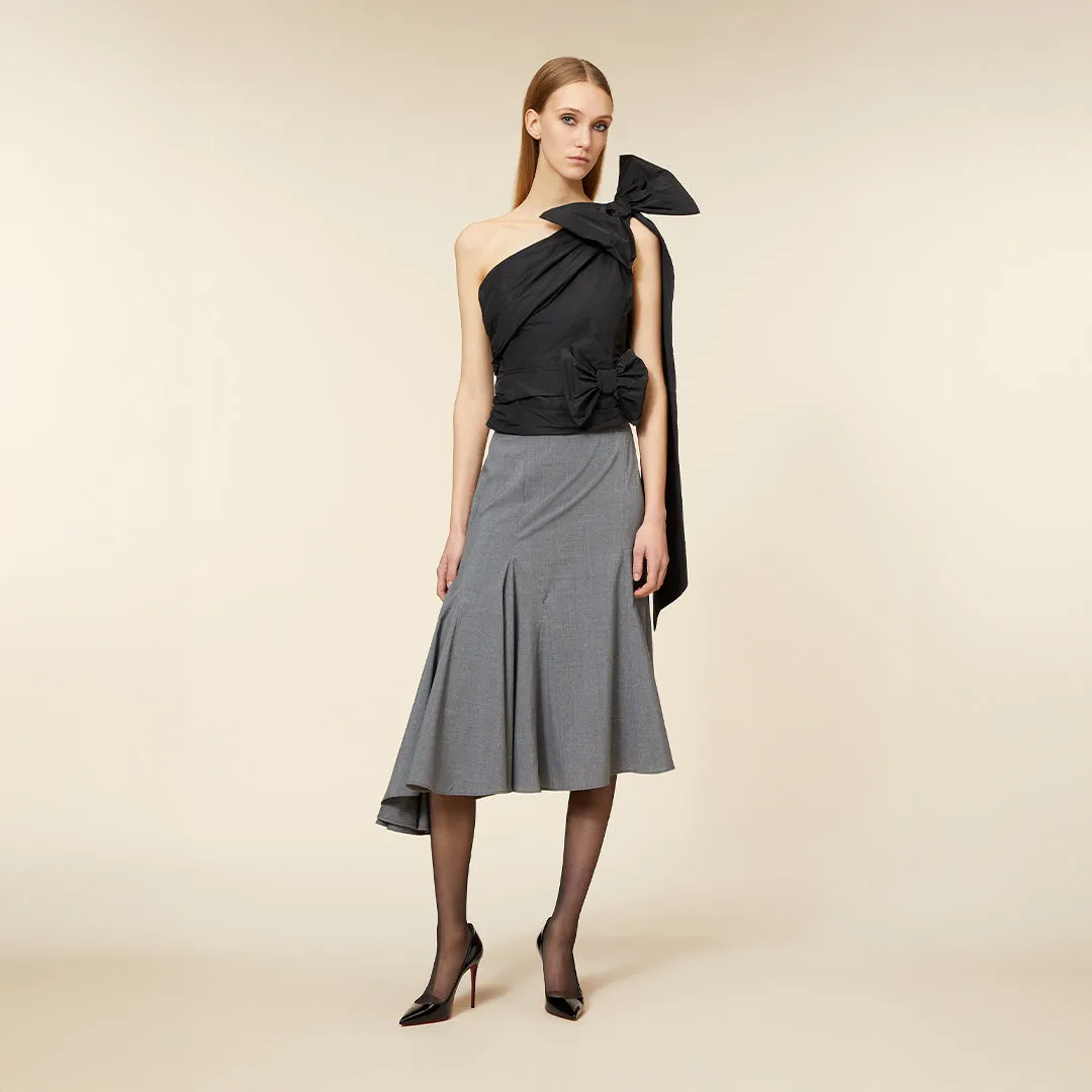 ONE-SHOULDER DRAPE BOW SHIRT
