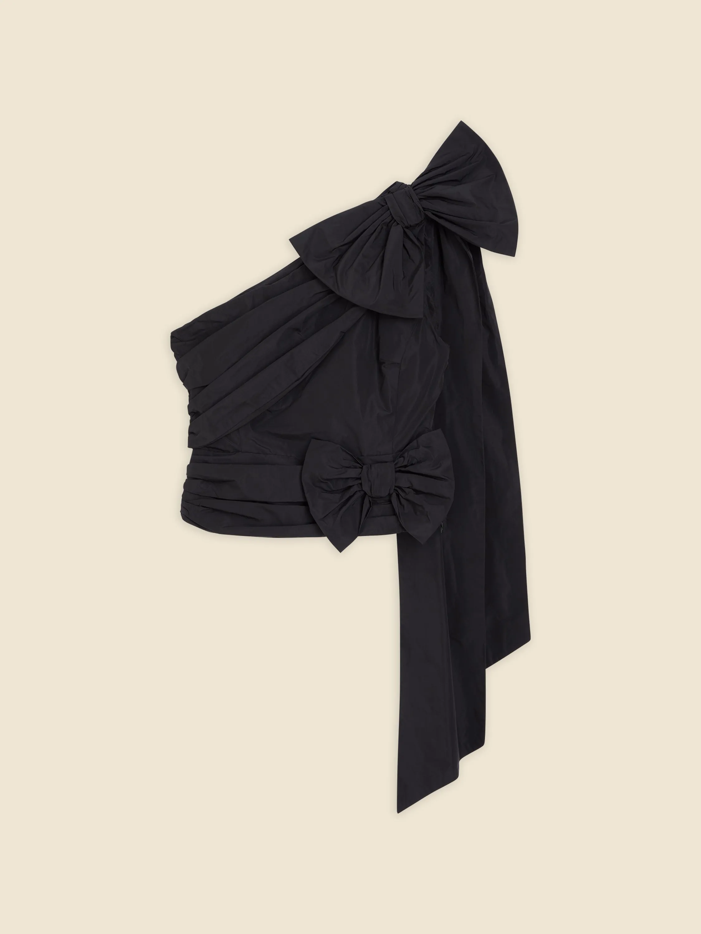 ONE-SHOULDER DRAPE BOW SHIRT