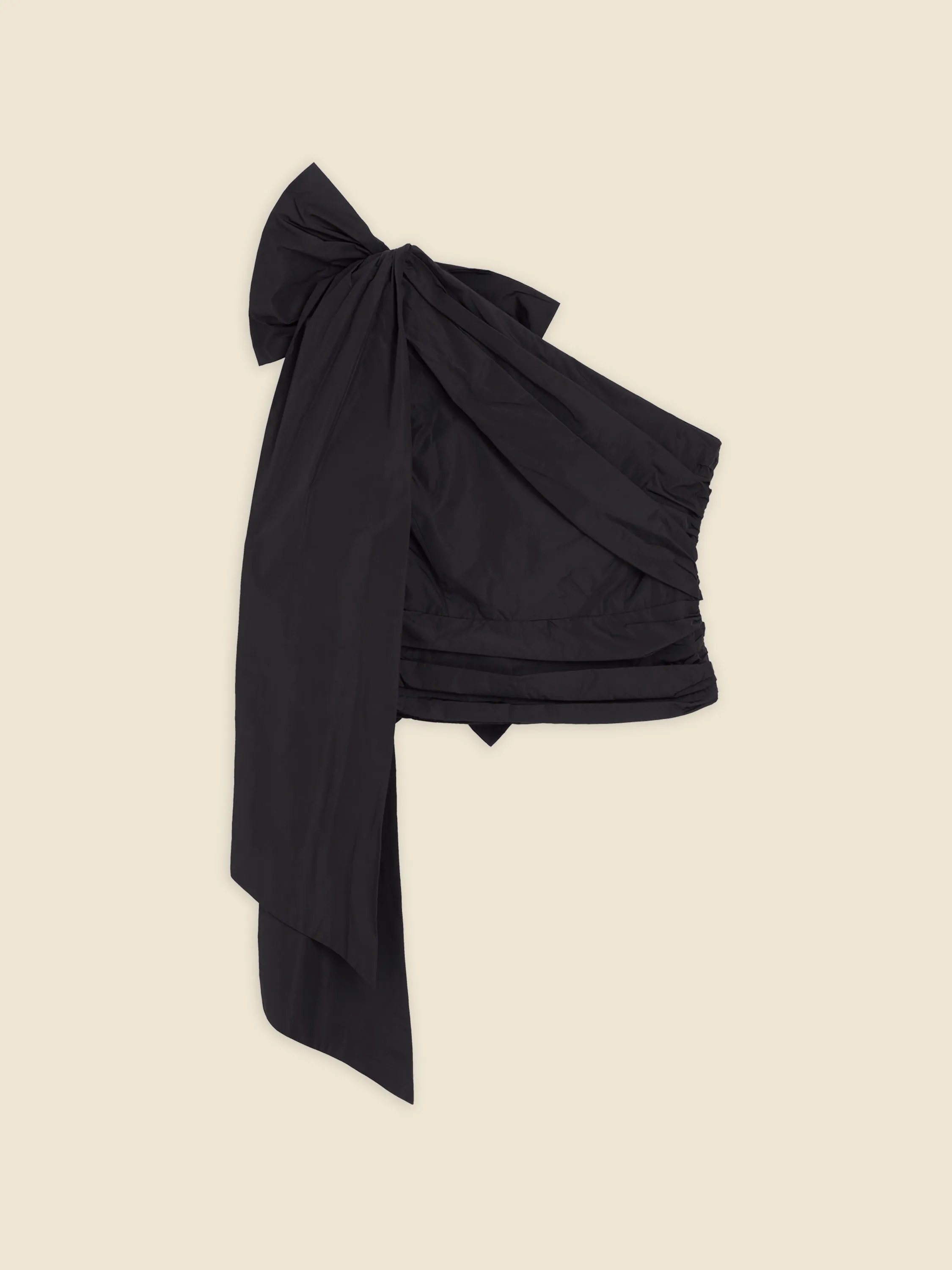 ONE-SHOULDER DRAPE BOW SHIRT