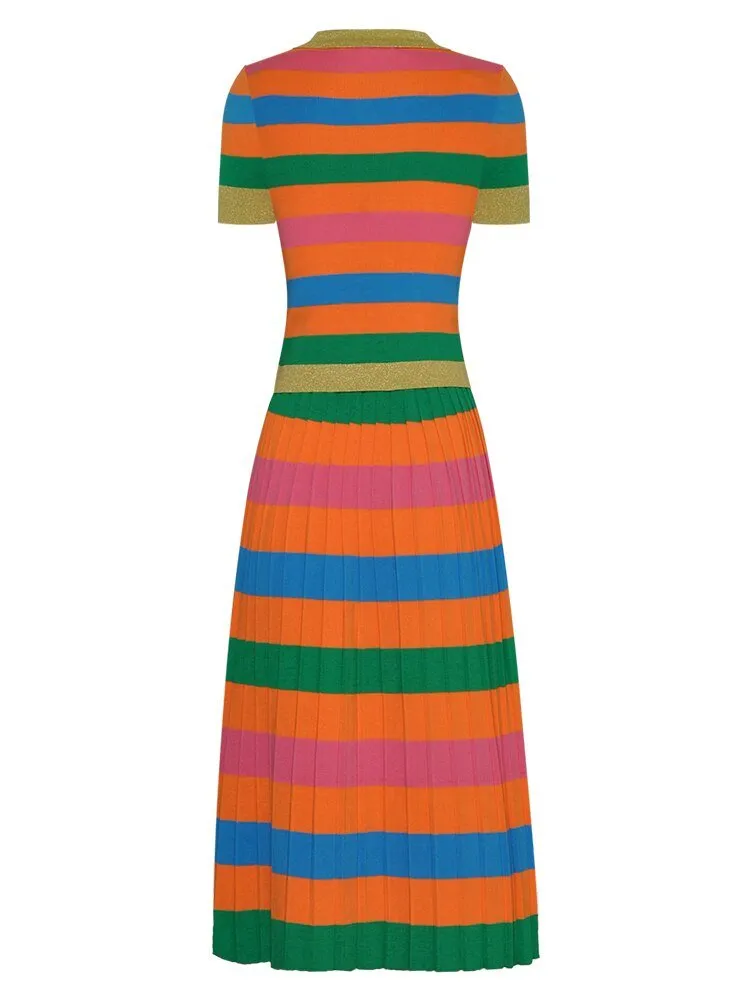 Pre Order:  Striped Polo Shirt and Skirt Set