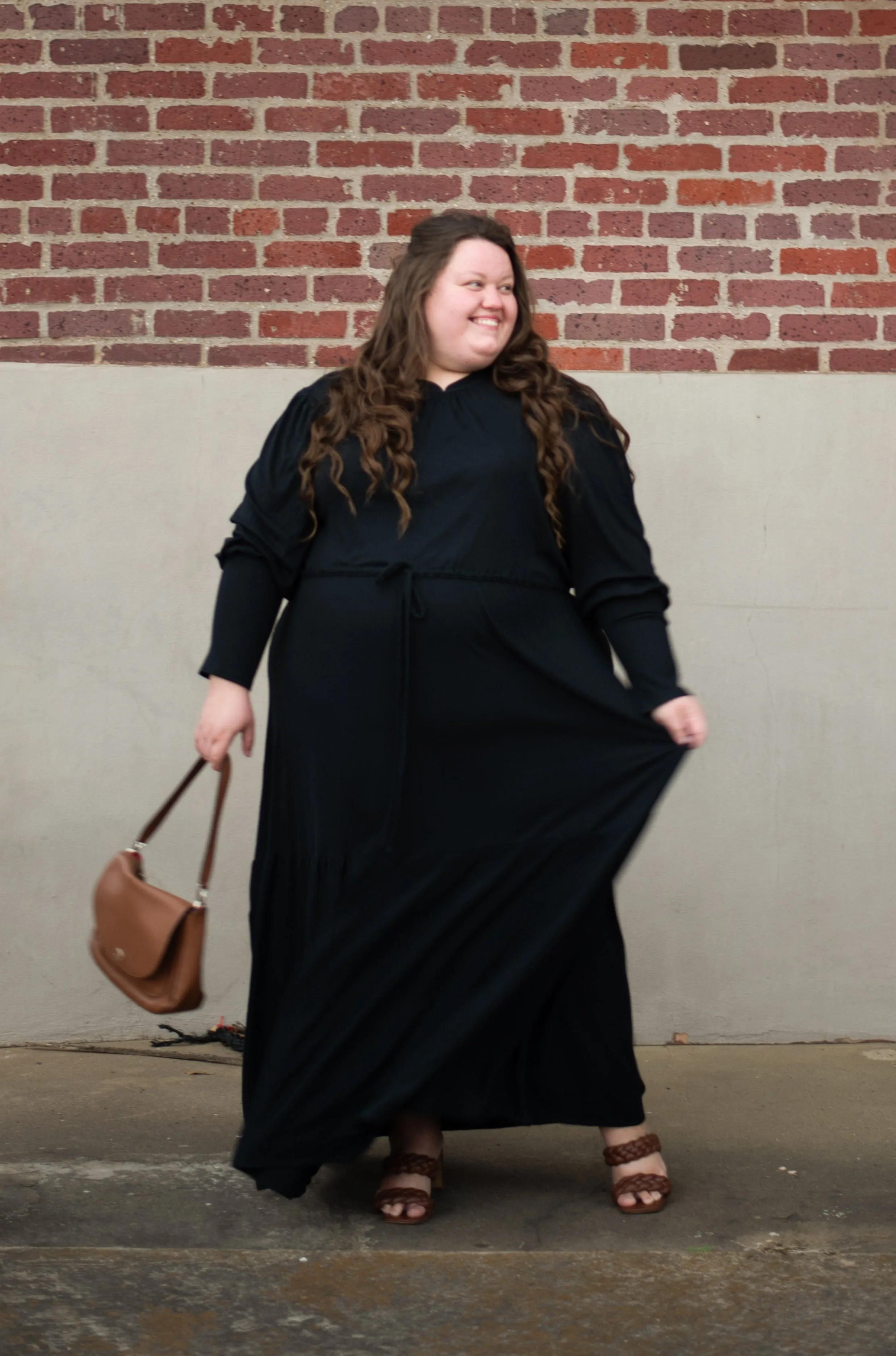 The Ribbed Maxi Drawstring Dress (Black)
