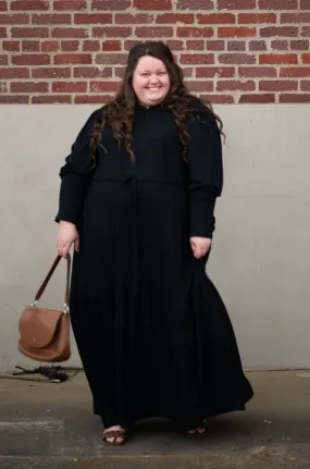 The Ribbed Maxi Drawstring Dress (Black)