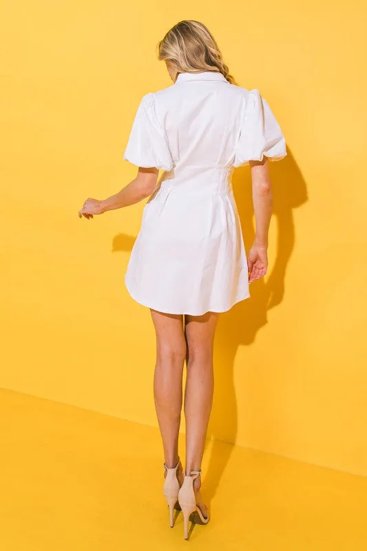 White A Denim Mini Dress Featuring Shirt Collar